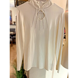 Reba Embellished Rhinestone Sweater Cut Out Ivory Long Sleeve small 4-8